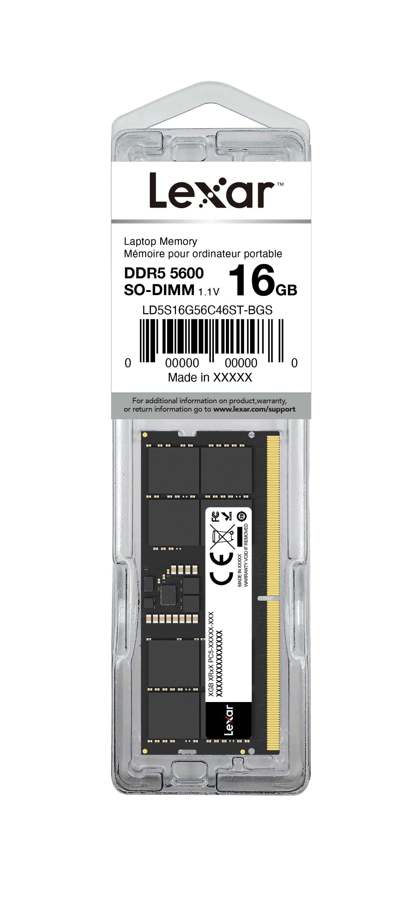 Lexar SODIMM 16GB DDR5 5600Mhz 262pin CL46 1.1V Blister Pac